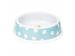 Petuky plato para perros de melamina celeste con lunares blancos 1u