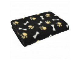 Nayeco manta negra para mascotas estampada con huesos y huellas 100 x 70cm.