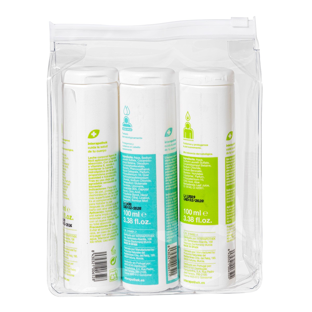 Interapothek neceser de viaje gel + champú + leche hidratante 100ml Interapothek neceser de viaje gel + champú + leche hidratante 100ml