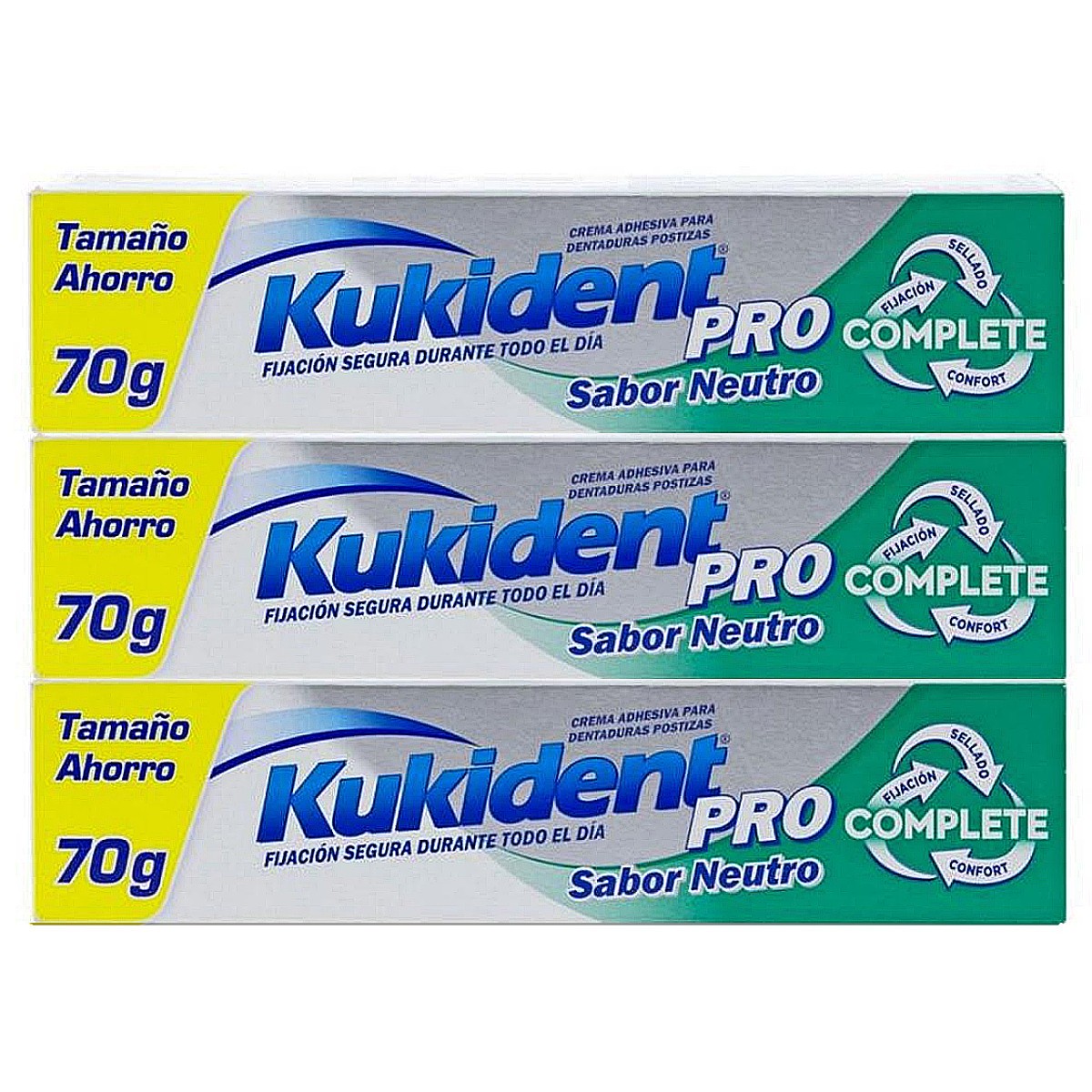 Kukident pack complete crema adhesiva neutro 3x70g