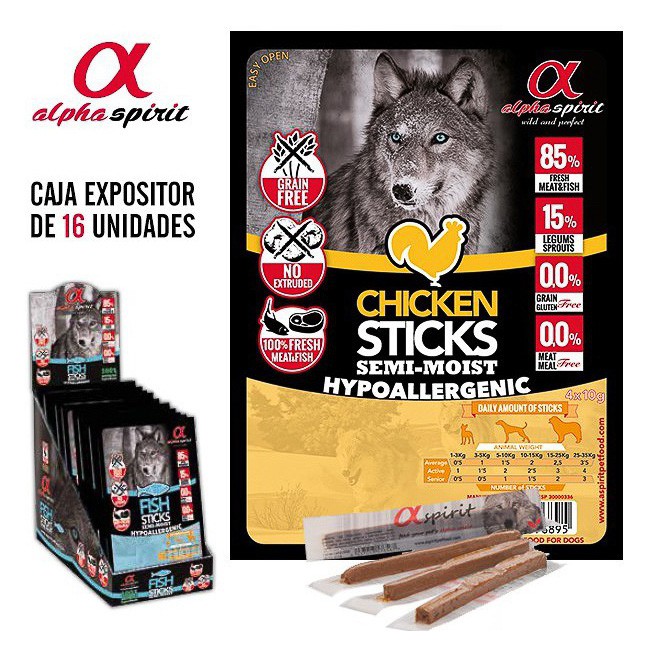 Alpha Spirit ristra de barritas pollo 16u 4x10g Alpha Spirit ristra de barritas pollo 16u 4x10g