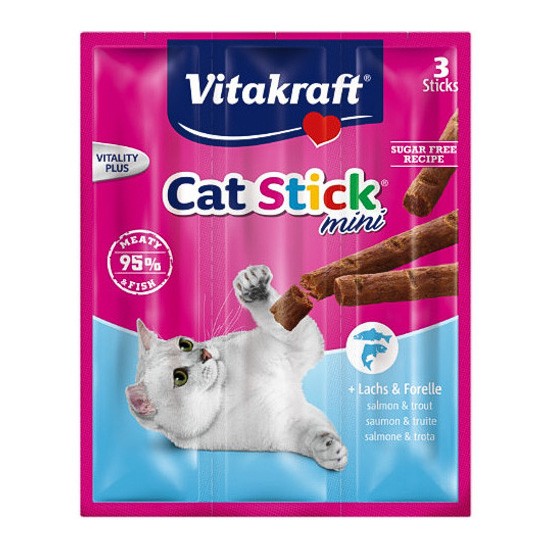 Vitakraft Cat stick mini, salmón & trucha 18g 3 Vitakraft Cat stick mini, salmón & trucha 18g 3