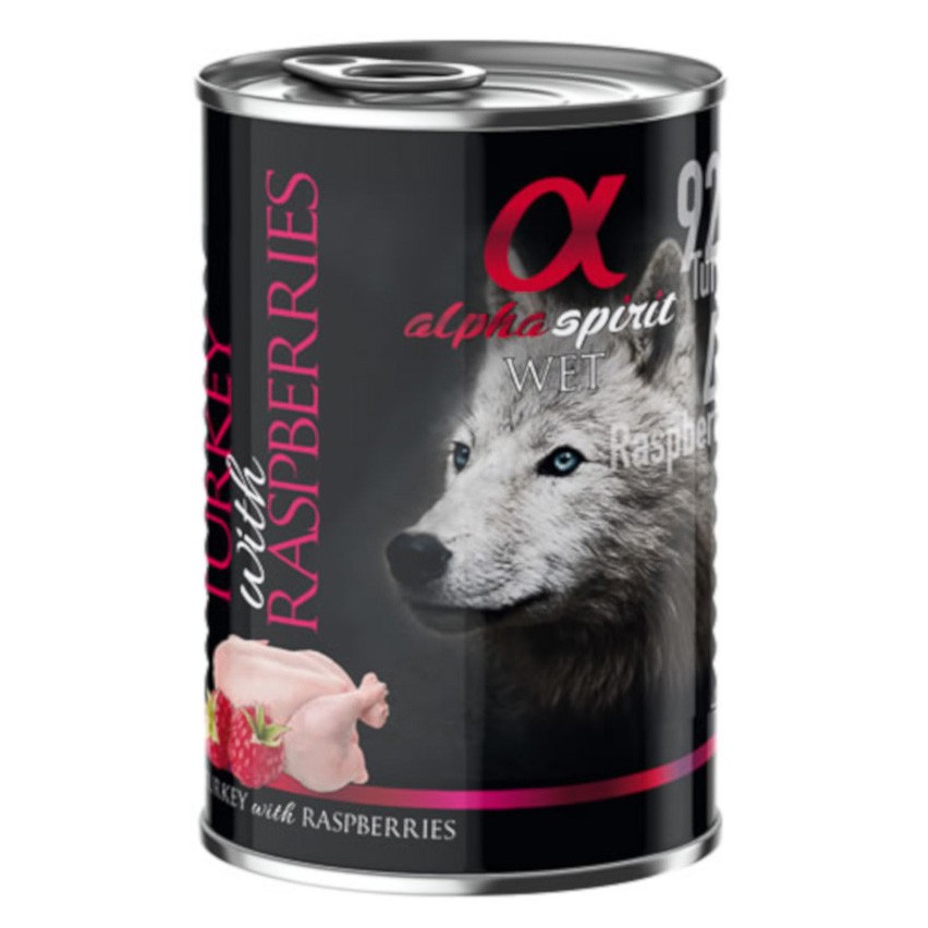 Alpha Spirit lata de pavo y pera, alimento húmedo completo para perros adultos 6u x 400g Alpha Spirit lata de pavo y pera, alimento húmedo completo para perros adultos 6u x 400g