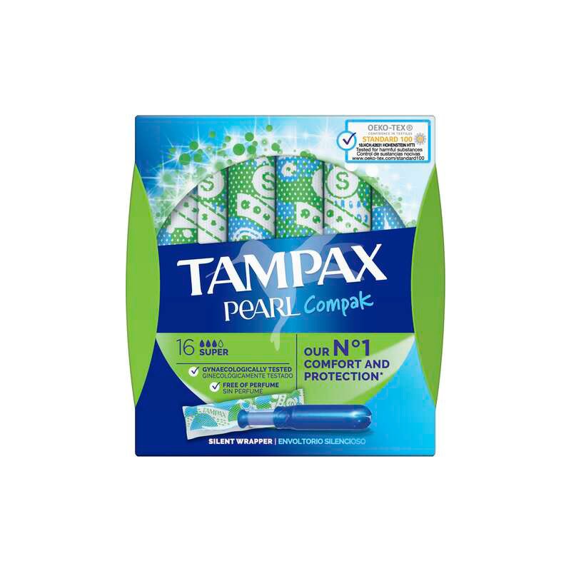Tampax compak pearl tampones con aplicador super 16u
