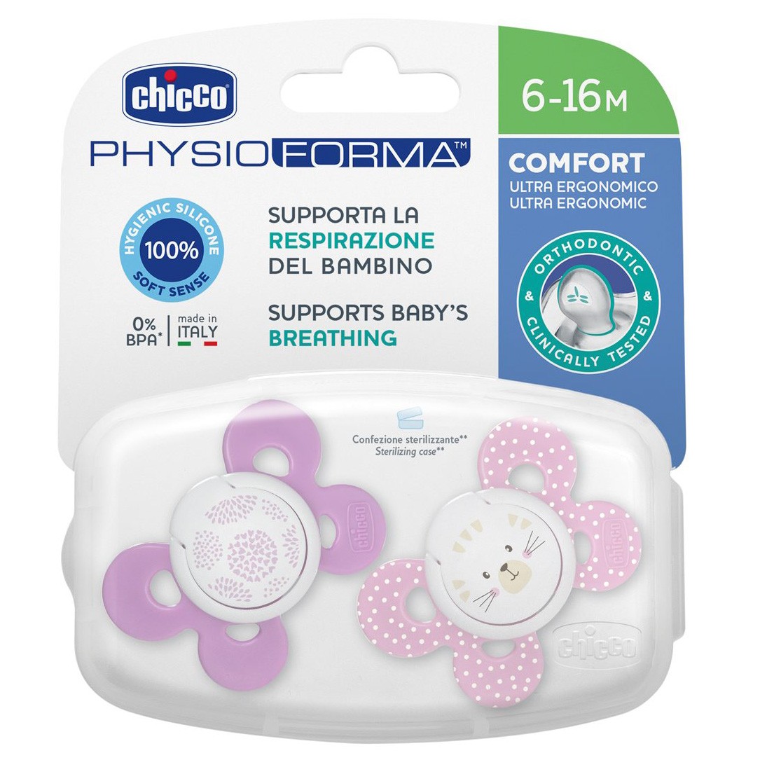 Chicco Chupete physio silicona niña 6-16 meses 2u Chicco Chupete physio silicona niña 6-16 meses 2u