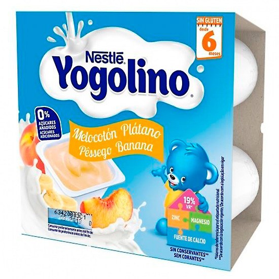 Nestlé Yogolino melocotón y platano sin azucar 4 x 100g Nestlé Yogolino melocotón y platano sin azucar 4 x 100g