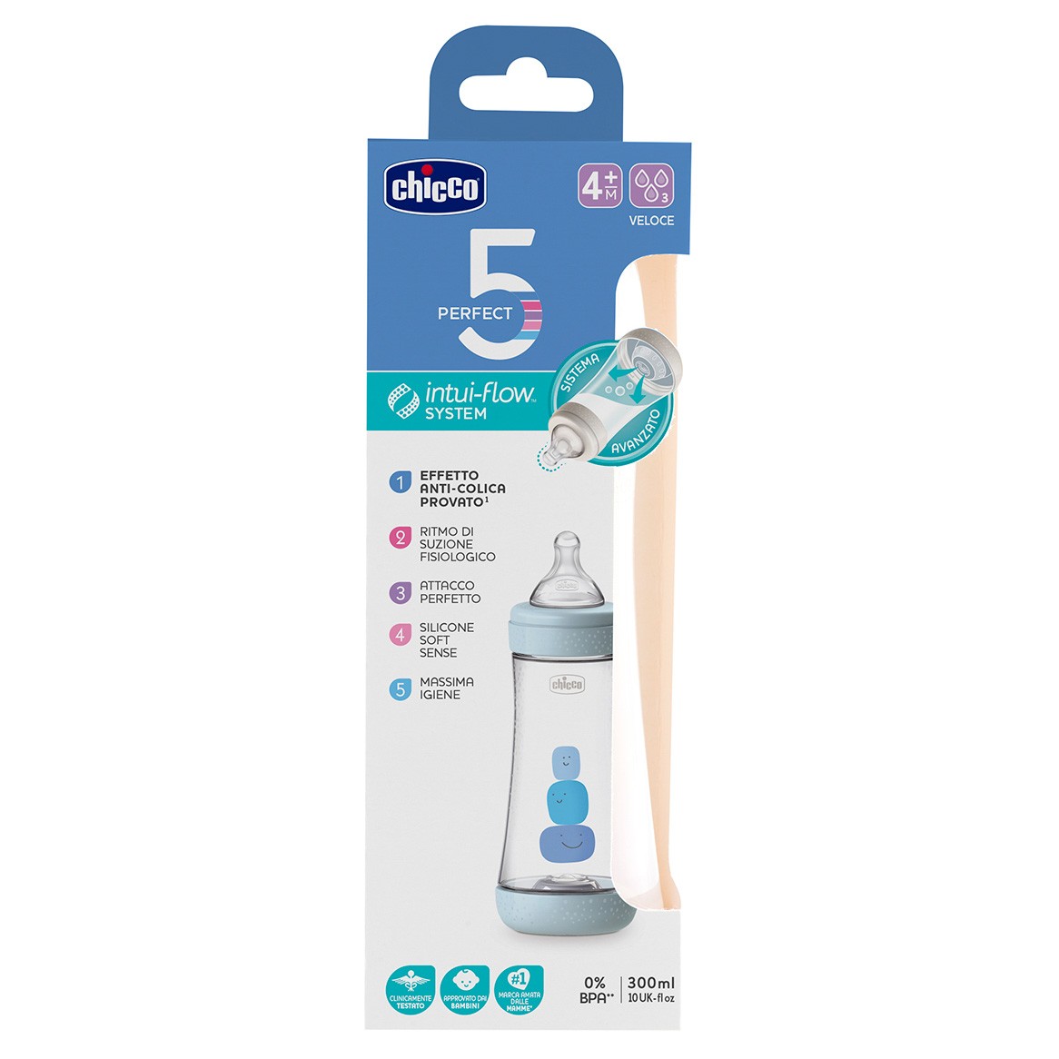 Chicco Perfect5 biberón azul 4m+ 300ml Chicco Perfect5 biberón azul 4m+ 300ml