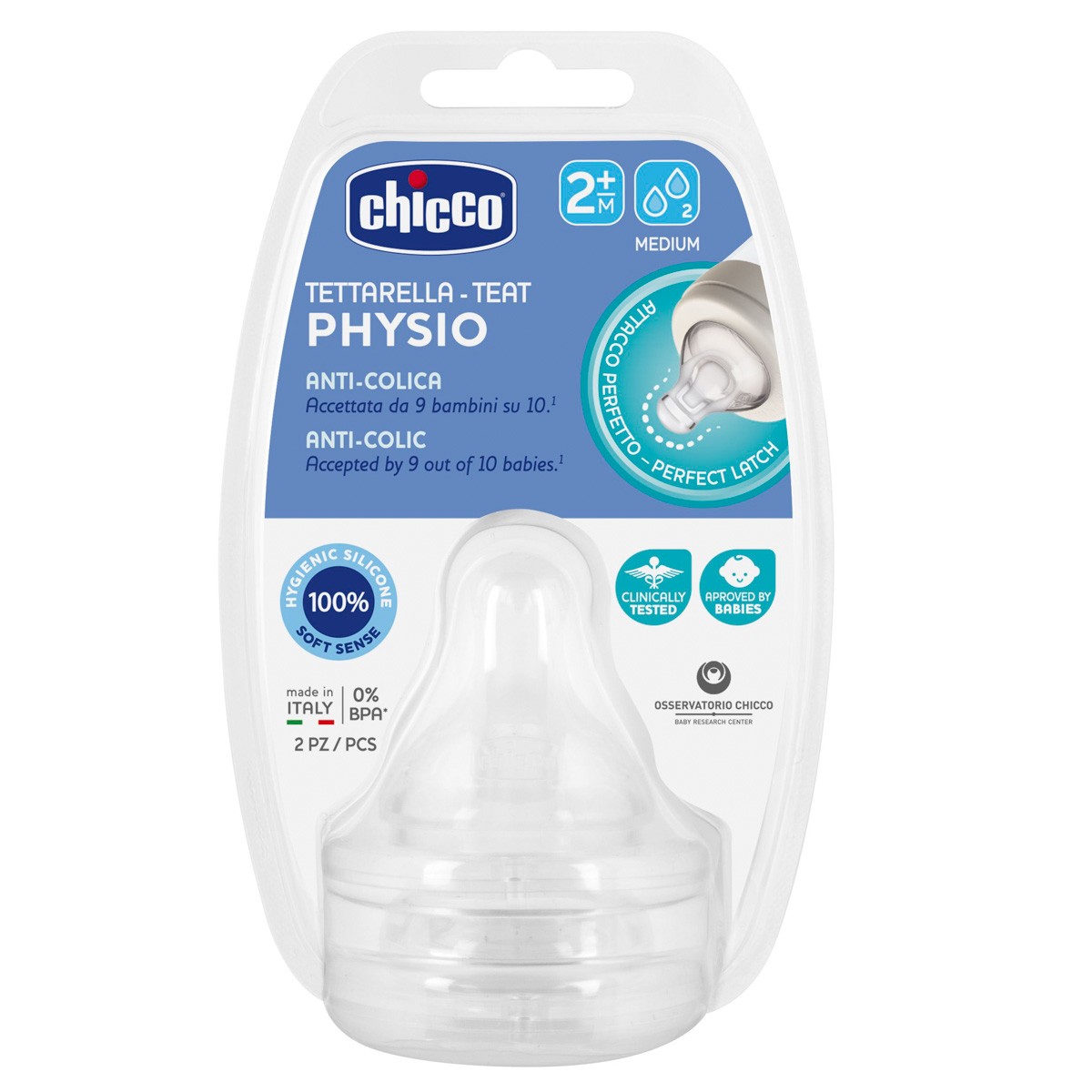 Chicco Tetina Physio silicona f/medio 2m+ 2und Chicco Tetina Physio silicona f/medio 2m+ 2und