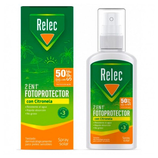Relec 2en1 fotoprotector solar SPF50 + repelente con citronela 100ml Relec 2en1 fotoprotector solar SPF50 + repelente con citronela 100ml