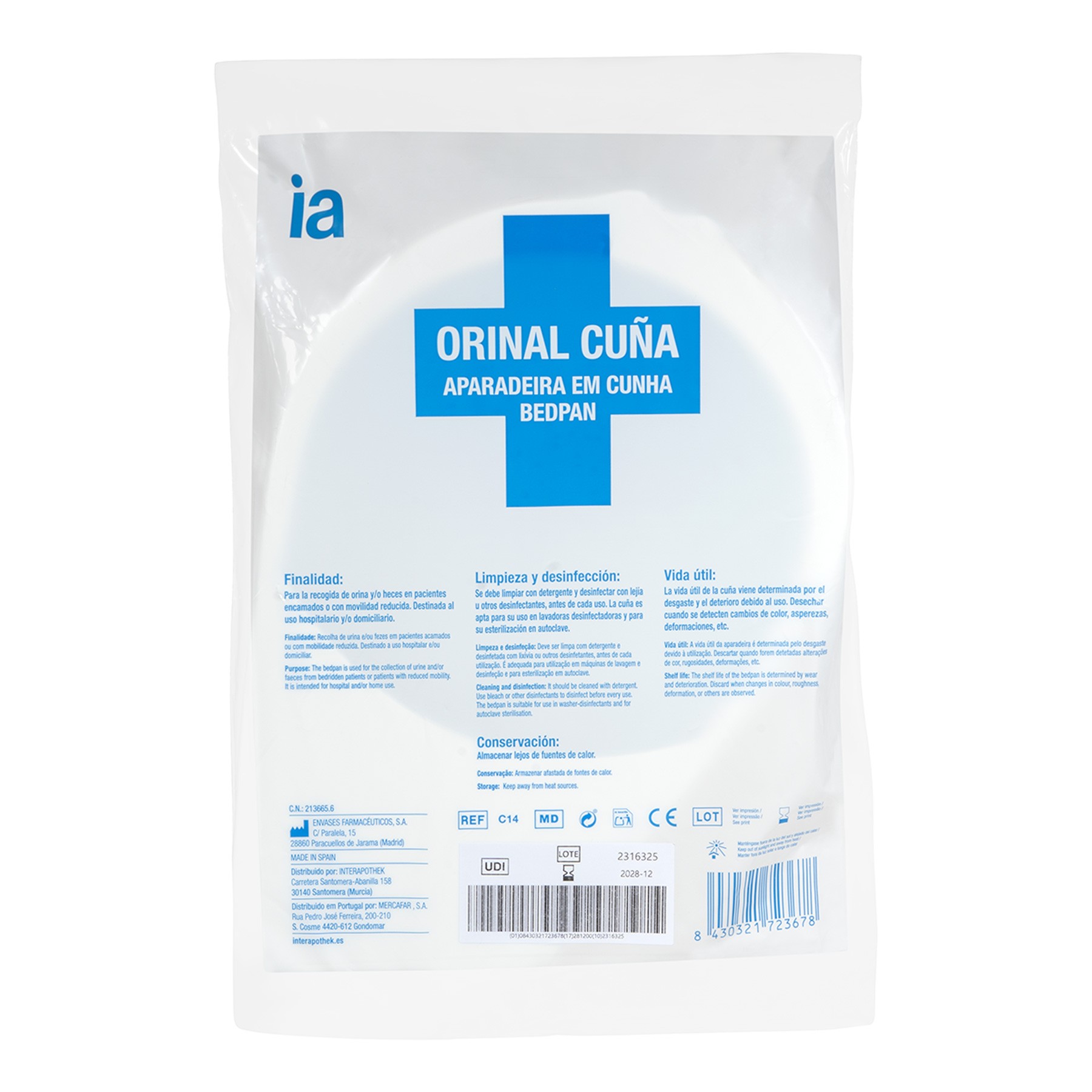 Interapothek orinal tipo cuña con asa Interapothek orinal tipo cuña con asa