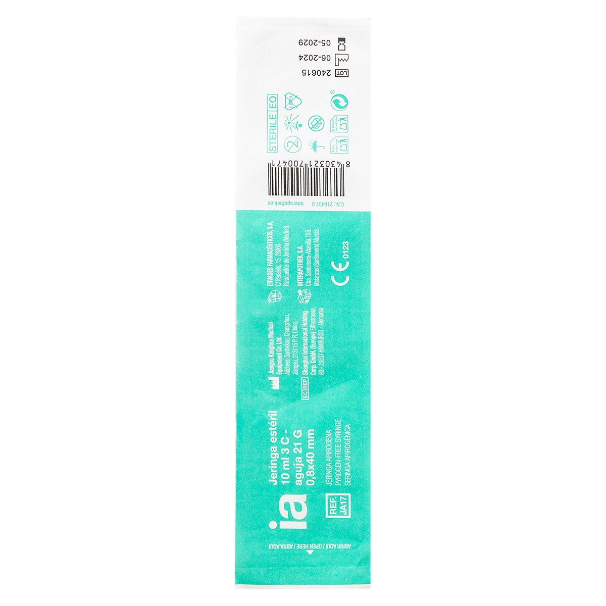 Interapothek jeringa estéril 10ml con aguja 40/8mm Interapothek jeringa estéril 10ml con aguja 40/8mm