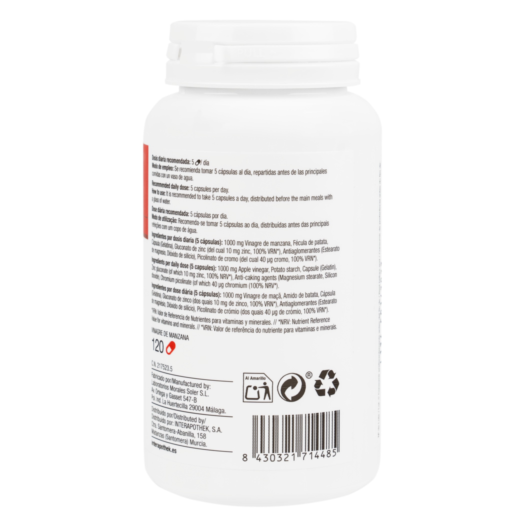 Interapothek vinagre de manzana + zinc + cromo 120 cápsulas Interapothek vinagre de manzana + zinc + cromo 120 cápsulas