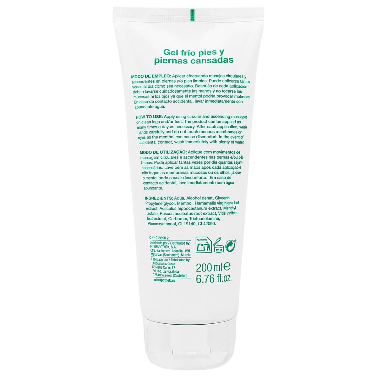 Interapothek gel frío pies y piernas cansadas 200ml
Interapothek gel frío pies y piernas cansadas 200ml