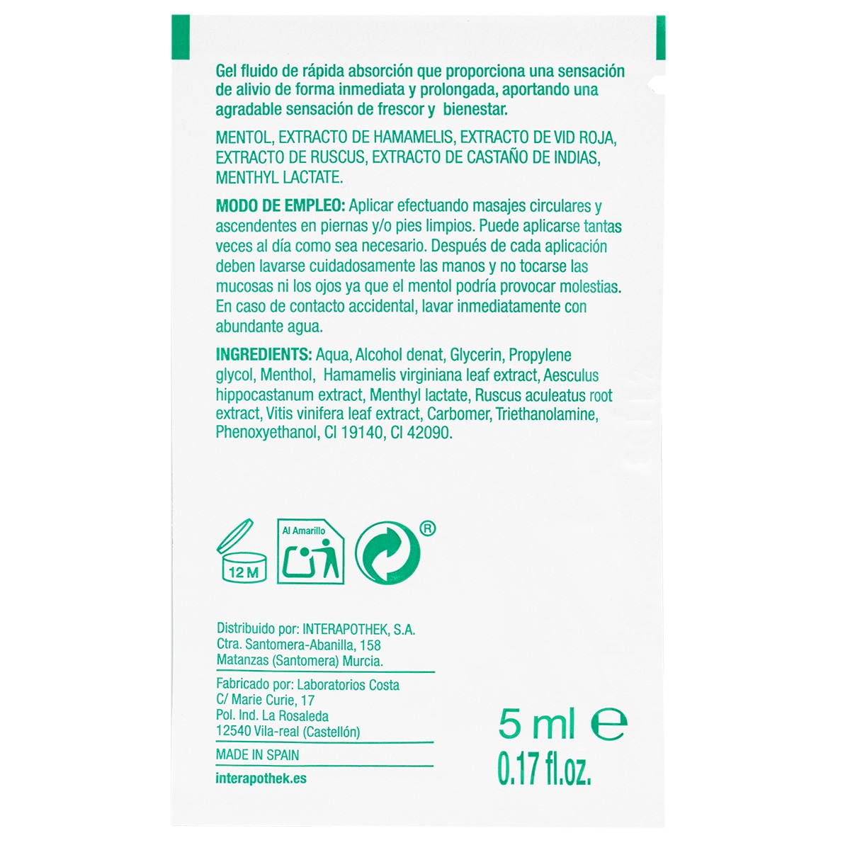 Interapothek gel frío pies y piernas cansadas 200ml
Interapothek gel frío pies y piernas cansadas 200ml