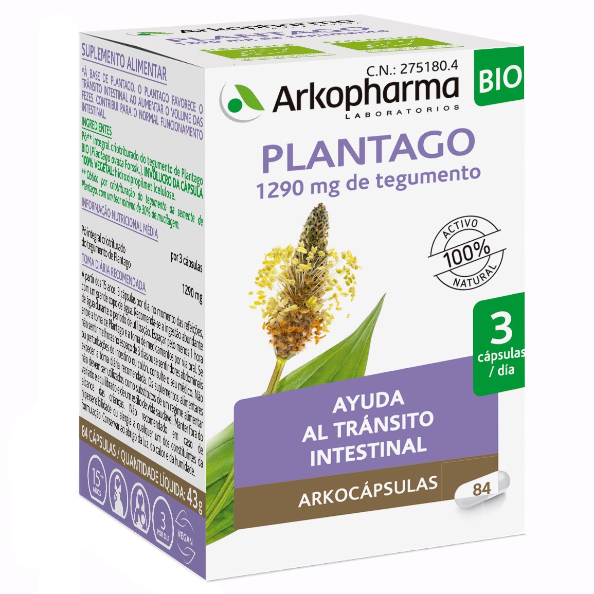Arkopharma Arkocápsulas plantago bio 84 cápsulas Arkopharma Arkocápsulas plantago bio 84 cápsulas